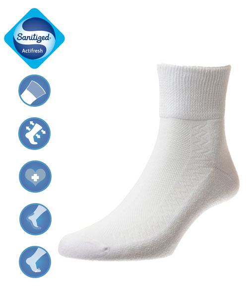 Cotton Diabetes Ankle Socks - White